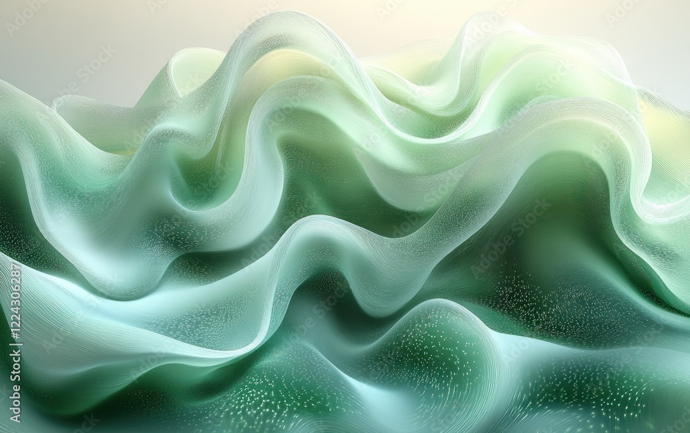 Poster elegant green flowing abstraction with translucent layers and soft lighting