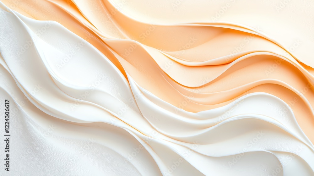 Poster abstract flowing waves in shades of white and peach, creating a serene and elegant background perfec