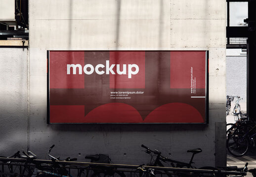Mockup Of Horizontal Customizable Poster On Wall