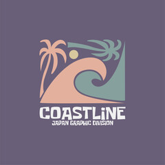  Illustration surfing and surf in California Santa Monica Beach typography tshirt graphics