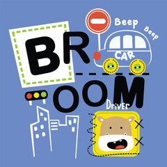 Naklejka premium Illustration of a hippo driving a car in a cityscape with traffic signs. Urban transportation concept 