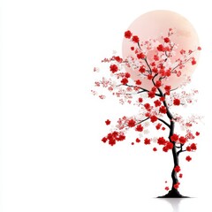 Serene Cherry Blossom Tree with Soft Sun in Tranquil Atmosphere