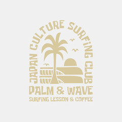  Illustration surfing and surf in California Santa Monica Beach typography tshirt graphics