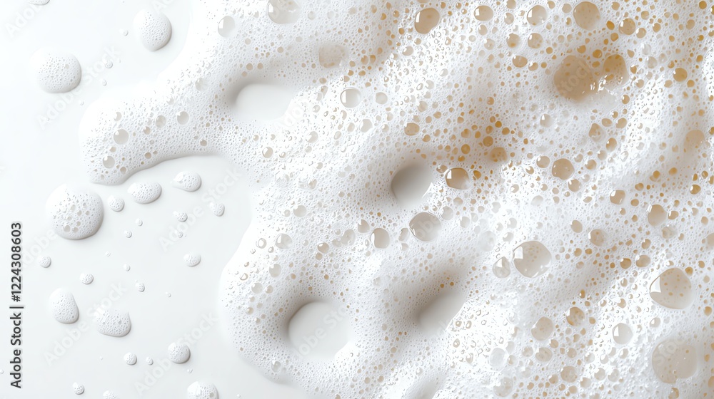 Poster close-up of frothy foam bubbles on a white surface, capturing texture and detail in a clean, minimal