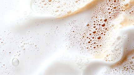 Close-up of creamy frothy texture with bubbles on a surface, creating an abstract background ideal for beverages or culinary themes.