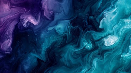 Obraz premium Abstract swirling liquid paint in teal, purple, and dark blue hues.