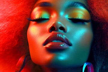 Commercial marketing layout. Long coiffure - afro hair. Gorgeous calm black girl - for ads, billboard and web marketing use. Long hair woman. Long hair woman portrait. Woman advertising.