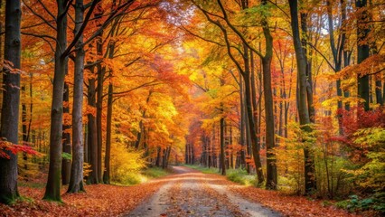 Fototapeta premium path in autumn landscape with colorful trees on both sides vertical shot