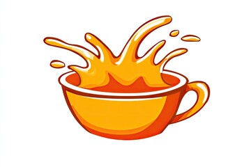 Vibrant yellow cup splashing orange liquid in a dynamic motion against a clean background