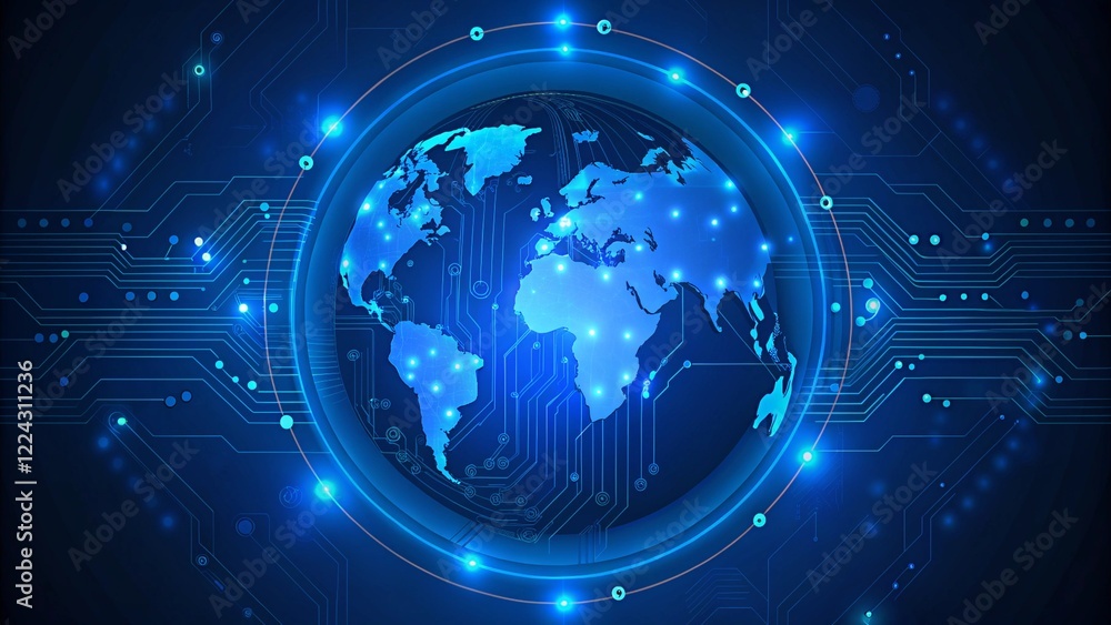 Poster abstract blue digital circuit background with copy space