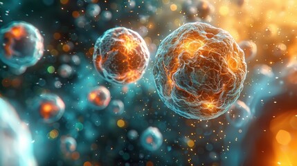 Naklejka premium Abstract Microscopic Cells With Glowing Centers