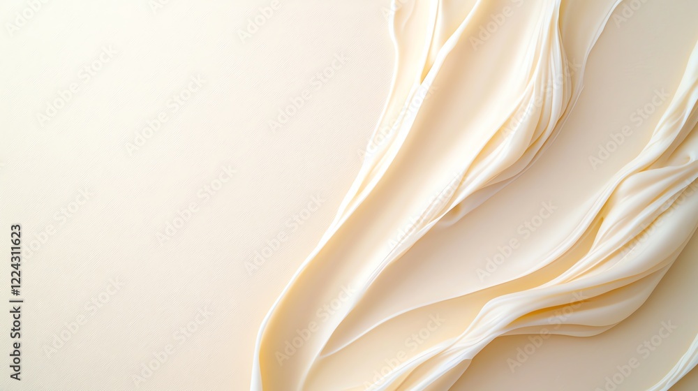 Poster elegantly flowing cream silk fabric captured in a close-up, creating a soft and luxurious abstract b
