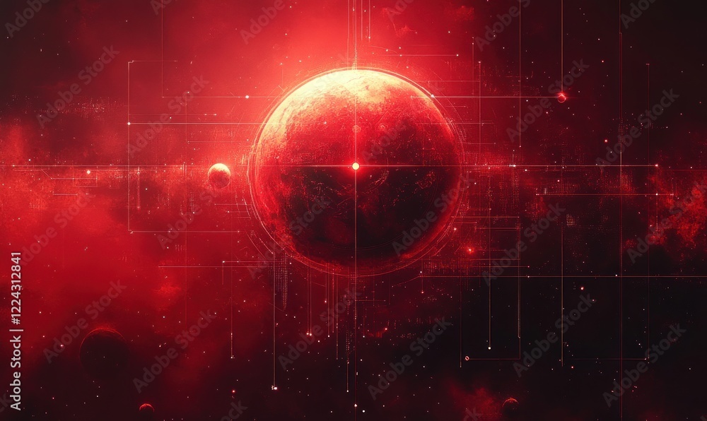Poster cosmic geometric shapes and patterns representing celestial bodies with minimalist art style and vib