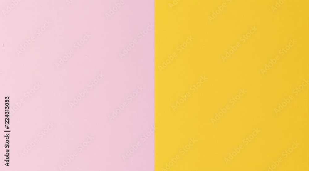 Poster minimalist color block with soft pink and yellow halves, simple background design
