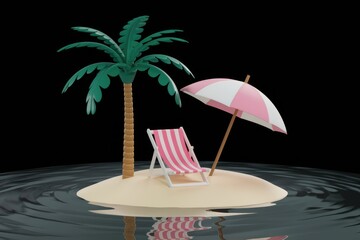 Obraz premium Miniature Sand Island with Palm Tree and Beach Umbrella