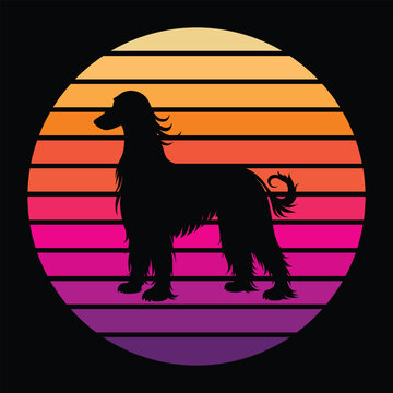 recommend clip art: Afghan Hound Silhouette in Vintage Sunset Design