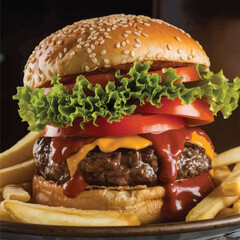 A photo of a gourmet burger with a sesam3