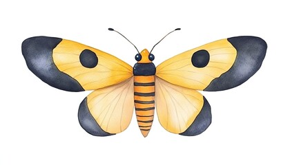 Vibrant illustration of a yellow and black butterfly against a white background, showcasing its intricate patterns and colors, ideal for educational materials or nature-themed projects