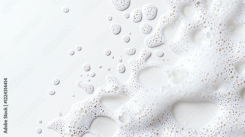Poster close-up of white frothy bubbles and foam on a smooth surface. minimalist texture perfect for backgr