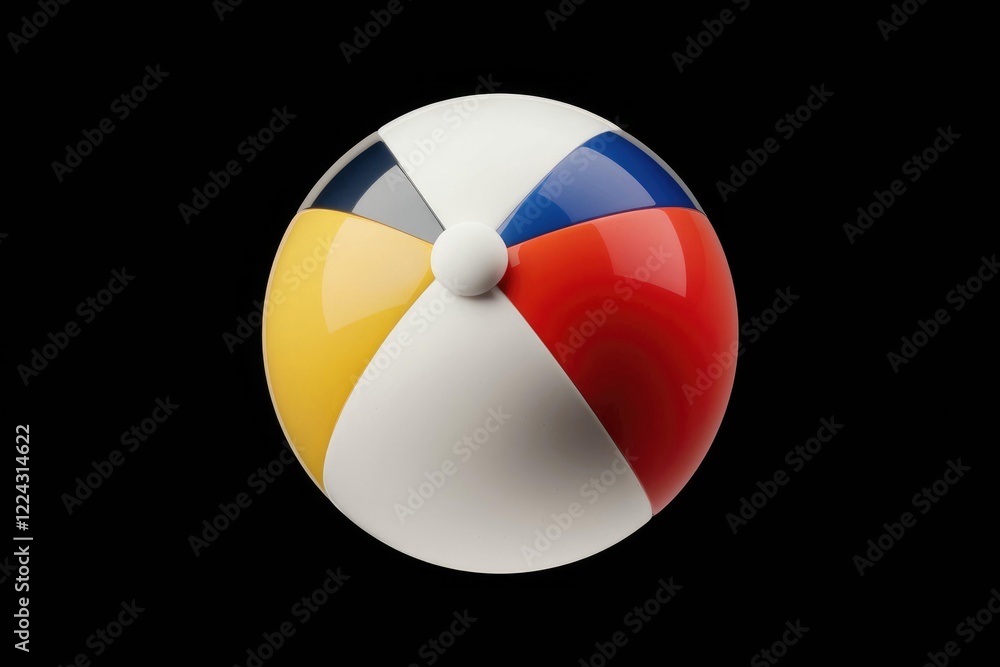 Poster a colorful three dimensional sphere divided into four distinct panels