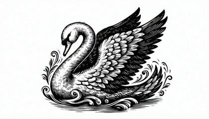 Obraz premium hand drawn sketch of swan antique hand-drawn vintage illustration . engraving style 