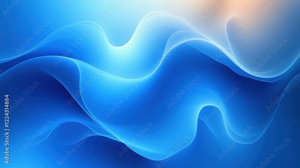 Poster fluid blue shapes illuminated by soft light in minimalist abstract composition