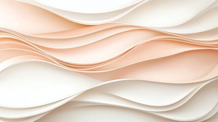 Obraz premium Abstract waves of soft cream and peach-toned paper layers create a soothing visual effect ideal for backgrounds or design elements.