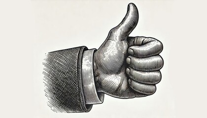 hand with thumb up antique  hand-drawn vintage illustration . engraving style illustration.	