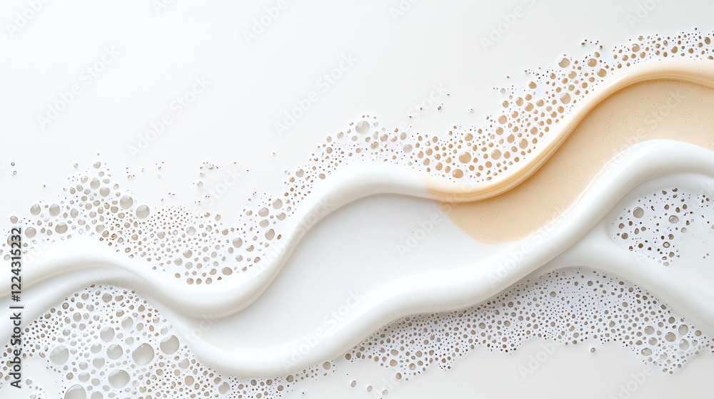 Aufkleber abstract wave pattern with fluid shapes and circular cutouts in white and peach tones, creating a mo