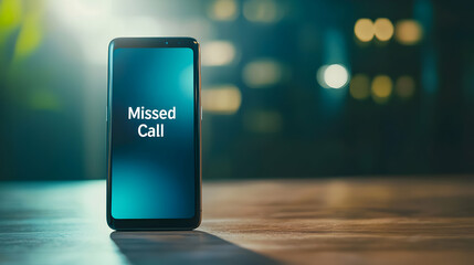 Missed call notification on smartphone urban setting digital communication nighttime close-up view convenience of technology