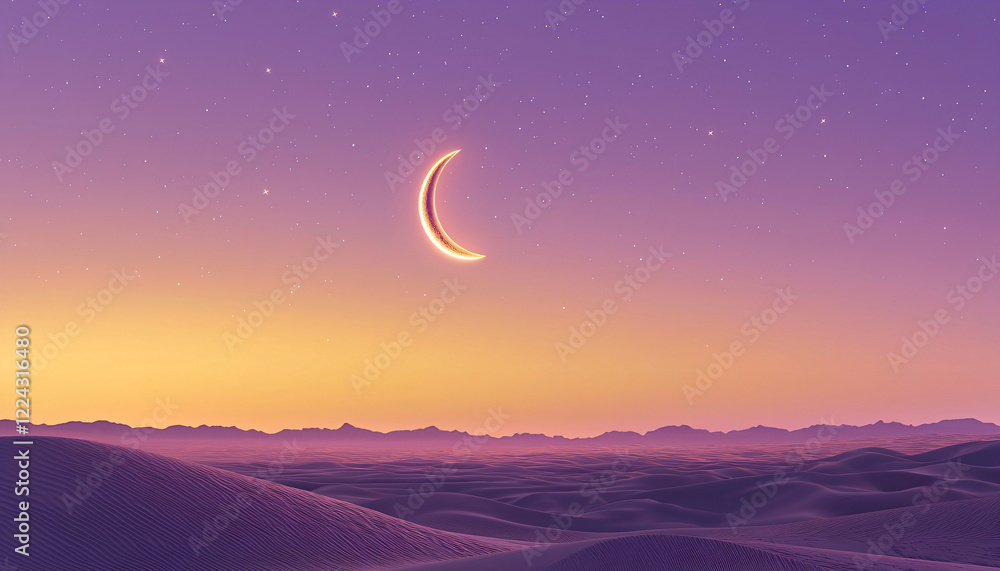 Wall mural Realistic moon crescent landscape illustration, vector abstract background