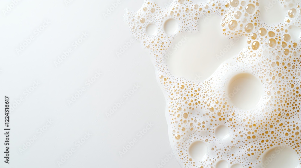 Poster close-up of frothy milk bubbles on a smooth surface, highlighting texture and pattern in a minimalis