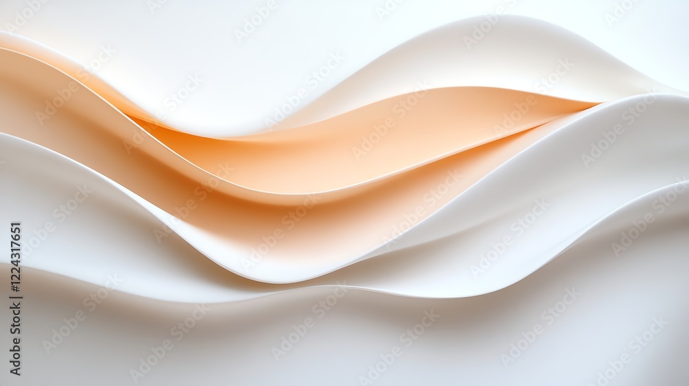 Poster abstract wavy layers in soft peach and white, creating a serene and minimalist visual for artistic o