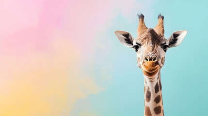 Fototapeta premium Giraffe portrait animal kingdom wildlife photography vibrant background close-up playful expression