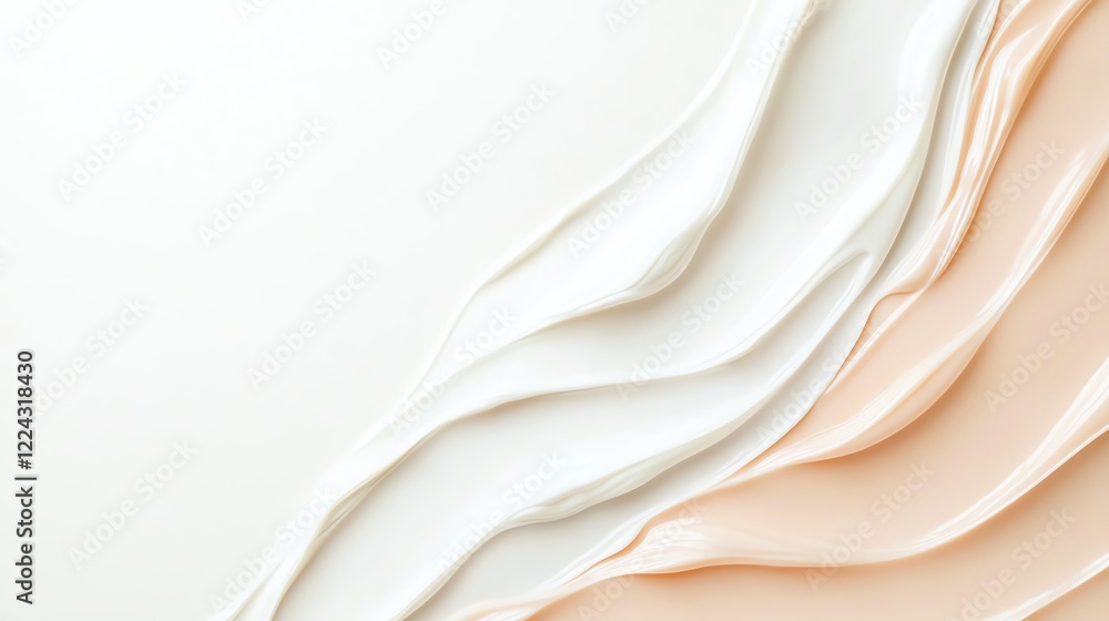 Poster abstract layered texture with flowing curves in white and beige tones, creating a serene and modern 