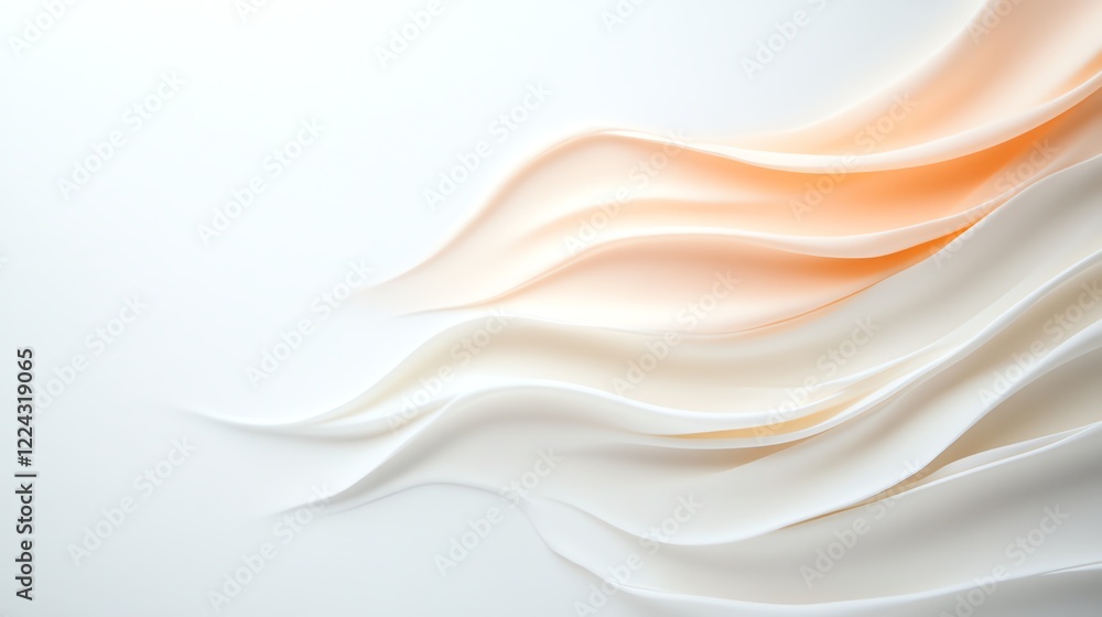 Poster abstract flowing waves in soft orange and white tones, creating a sense of motion and tranquility on