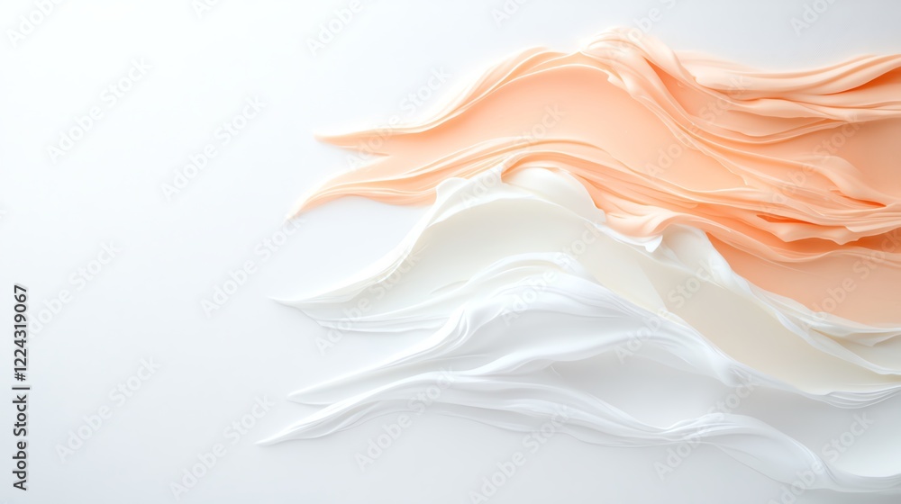 Poster abstract flowing waves in peach and white on a minimalist background create a serene, delicate visua