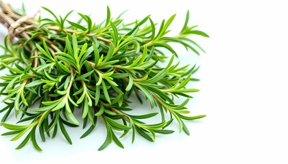 Fototapeta premium Fresh Green Rosemary Sprigs Bundle Isolated on White