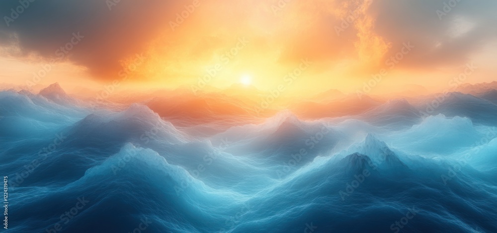Poster abstract gradient landscape poster background in blue and yellow soft diffused blending vibrant summ