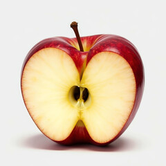 a red heart shaped apple against a pristine pure white background