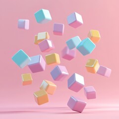 Obraz premium Set of floating cubes in pastel colors, 3D render, Generative AI