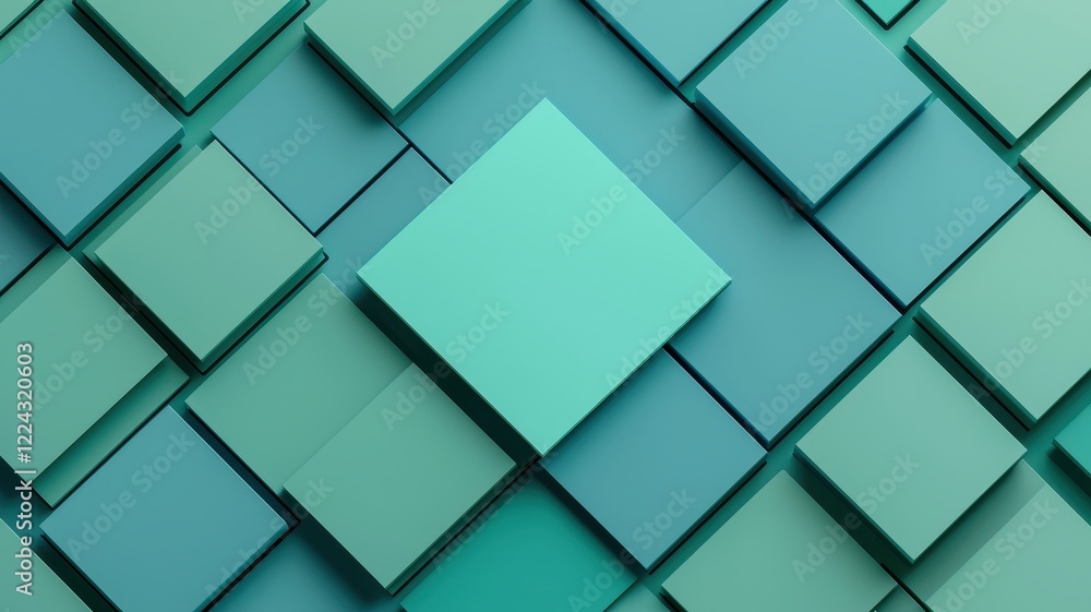 Aufkleber abstract teal and turquoise square pattern geometric background 3d cubes texture