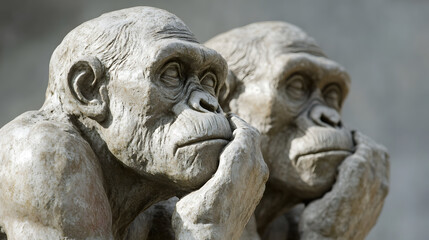 Fototapeta premium Realistic Stone Sculptures of Contemplative Primates in Thoughtful Pose : Generative AI