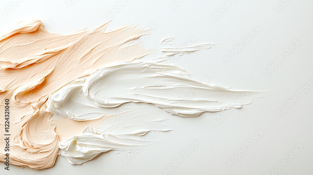 Poster abstract smear of peach and white cream on a clean surface, creating an artistic texture and soft co