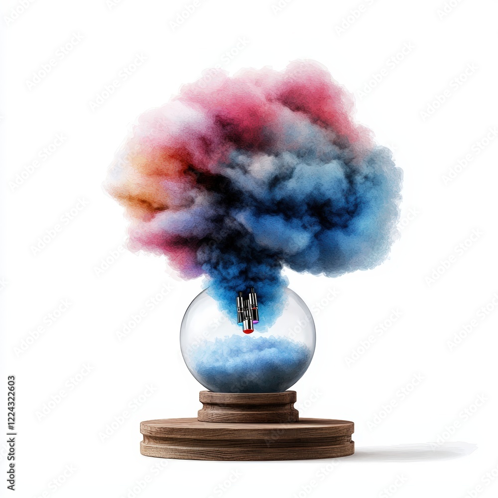 Aufkleber a colorful cloud of smoke billowing from a glass container, creating a dramatic visual effect with v