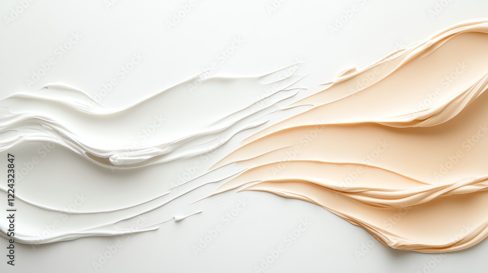 Poster aesthetic abstract composition with smooth cream textures in white and peach hues, creating a visual