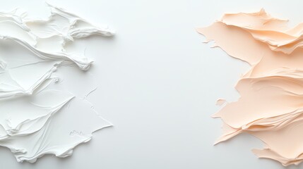 Fototapeta premium A minimalistic image of white and peach textured smudges on a clean background. Ideal for design, beauty, or art concepts.