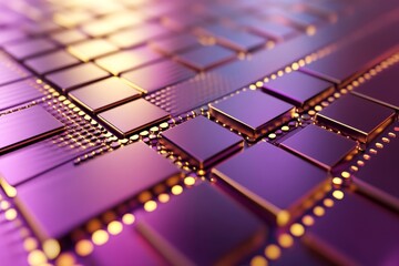 Obraz premium Purple and gold geometric grid, 3D render, Generative AI