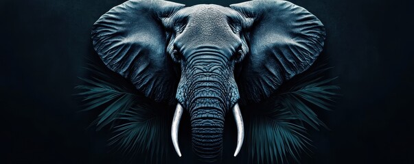 Majestic Elephant Portrait Dark Moody Wildlife Photography with Tropical Leaves