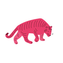 Cute Doodle  Tiger, Vector Hand Drawn Isolated Illustration